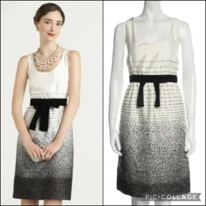 Kate Spade Wool Blend Embroidered Ombre w/Velvet Waist Bow Satin Sheath Dress