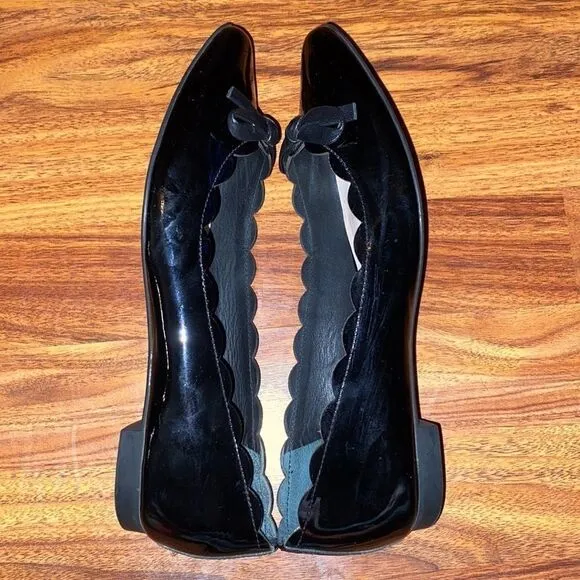 Kate Spade Black Scalloped Flats Patent Leather Pointed Toe