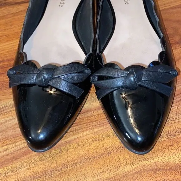 Kate Spade Black Scalloped Flats Patent Leather Pointed Toe