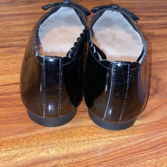 Kate Spade Black Scalloped Flats Patent Leather Pointed Toe