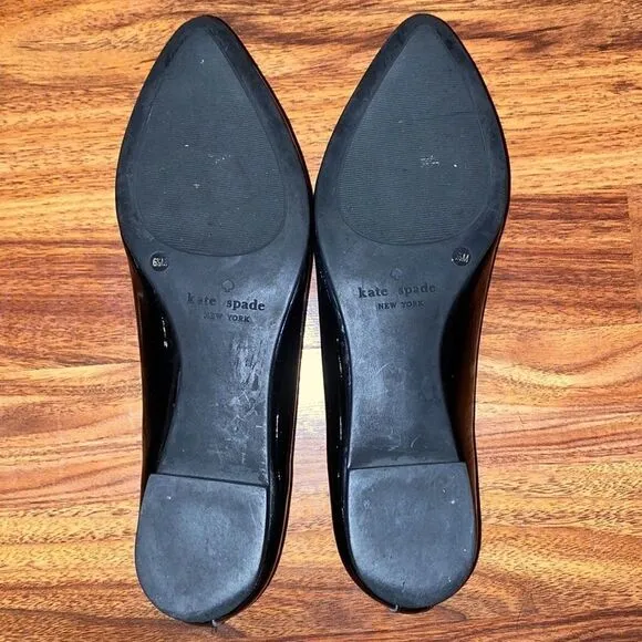 Kate Spade Black Scalloped Flats Patent Leather Pointed Toe