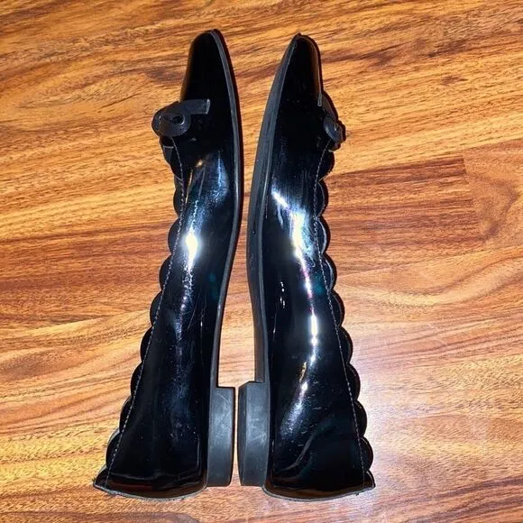 Kate Spade Black Scalloped Flats Patent Leather Pointed Toe