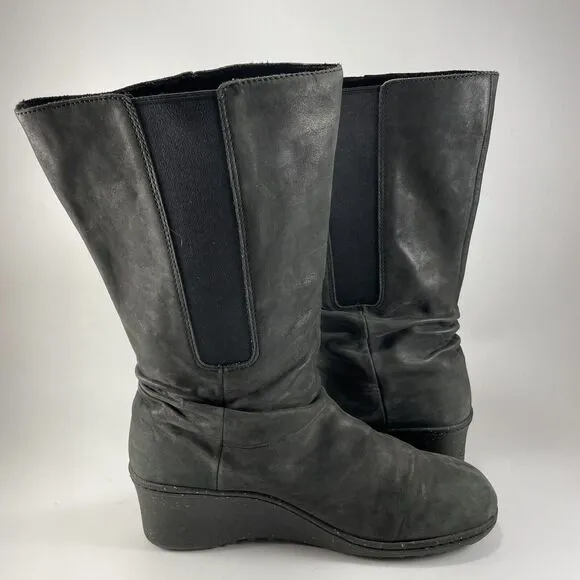 Keen Akita Tall Zip Wedge Womens Size 11 Black Leather Riding Boots Inner Zip