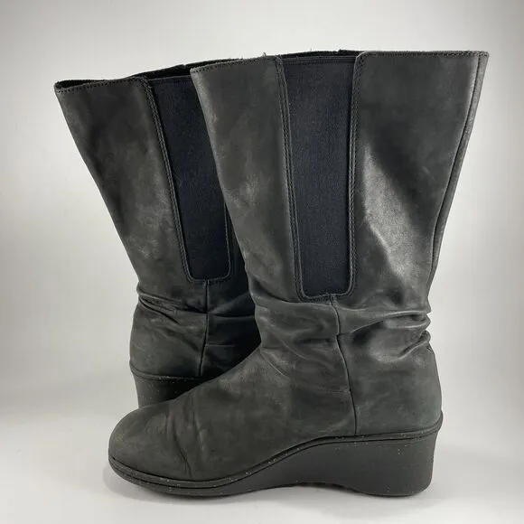 Keen Akita Tall Zip Wedge Womens Size 11 Black Leather Riding Boots Inner Zip