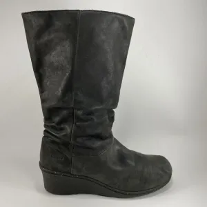 Keen Akita Tall Zip Wedge Womens Size 11 Black Leather Riding Boots Inner Zip