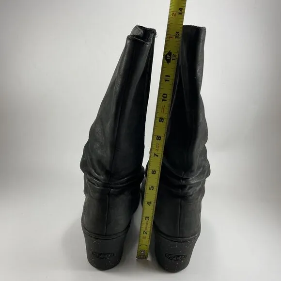 Keen Akita Tall Zip Wedge Womens Size 11 Black Leather Riding Boots Inner Zip