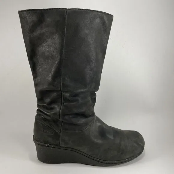 Keen Akita Tall Zip Wedge Womens Size 11 Black Leather Riding Boots Inner Zip