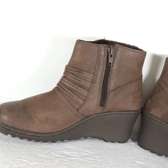 Keen Women's Zurich US 6 Brown Leather Side Zip Ankle Wedge Boots Booties