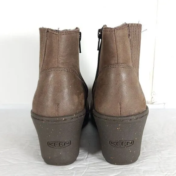 Keen Women's Zurich US 6 Brown Leather Side Zip Ankle Wedge Boots Booties