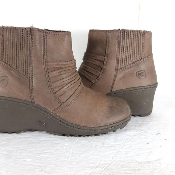Keen Women's Zurich US 6 Brown Leather Side Zip Ankle Wedge Boots Booties