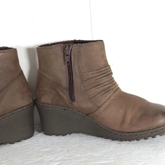 Keen Women's Zurich US 6 Brown Leather Side Zip Ankle Wedge Boots Booties
