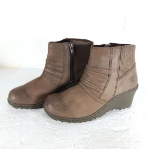 Keen Women's Zurich US 6 Brown Leather Side Zip Ankle Wedge Boots Booties