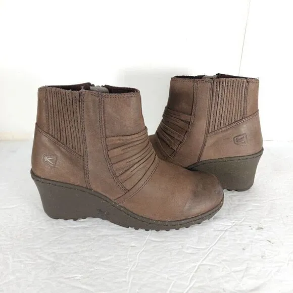 Keen Women's Zurich US 6 Brown Leather Side Zip Ankle Wedge Boots Booties