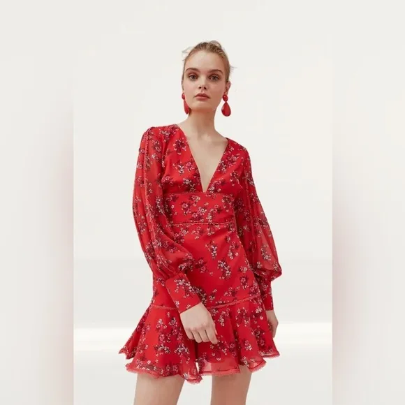 KEEPSAKE THE LABEL HEART AND SOUL FLORAL RUFFLE LONG SLEEVE DRESS
