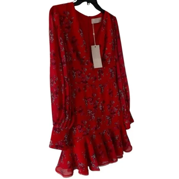 KEEPSAKE THE LABEL HEART AND SOUL FLORAL RUFFLE LONG SLEEVE DRESS