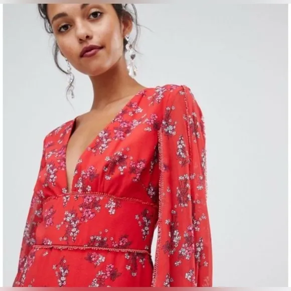 KEEPSAKE THE LABEL HEART AND SOUL FLORAL RUFFLE LONG SLEEVE DRESS