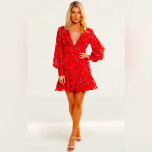 KEEPSAKE THE LABEL HEART AND SOUL FLORAL RUFFLE LONG SLEEVE DRESS
