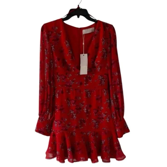 KEEPSAKE THE LABEL HEART AND SOUL FLORAL RUFFLE LONG SLEEVE DRESS