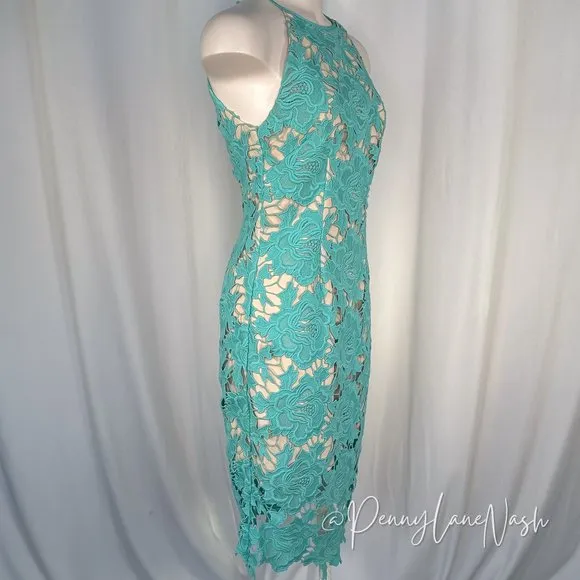 Keepsake True Love Lace Cocktail Dress Aqua Blue