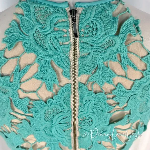 Keepsake True Love Lace Cocktail Dress Aqua Blue