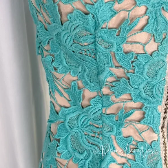 Keepsake True Love Lace Cocktail Dress Aqua Blue