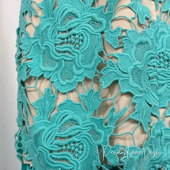 Keepsake True Love Lace Cocktail Dress Aqua Blue