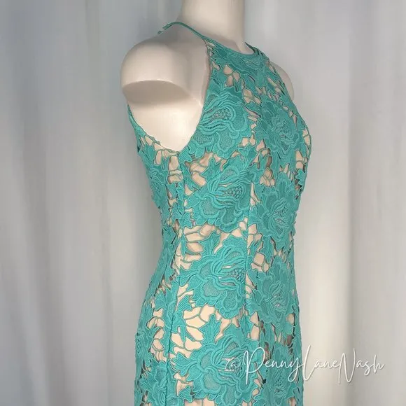 Keepsake True Love Lace Cocktail Dress Aqua Blue