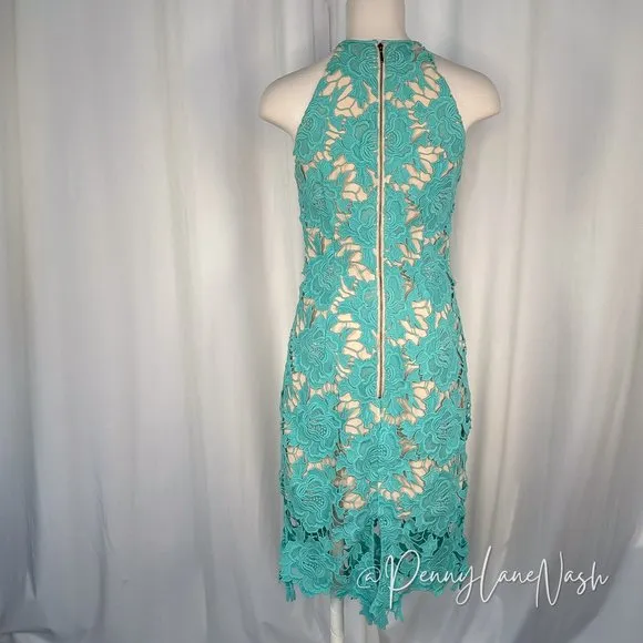 Keepsake True Love Lace Cocktail Dress Aqua Blue