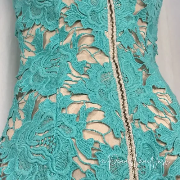Keepsake True Love Lace Cocktail Dress Aqua Blue