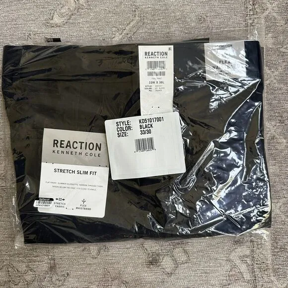 Kenneth Cole Reaction Mens Slim-Fit Stretch Dress Pants Black Size 33x30
