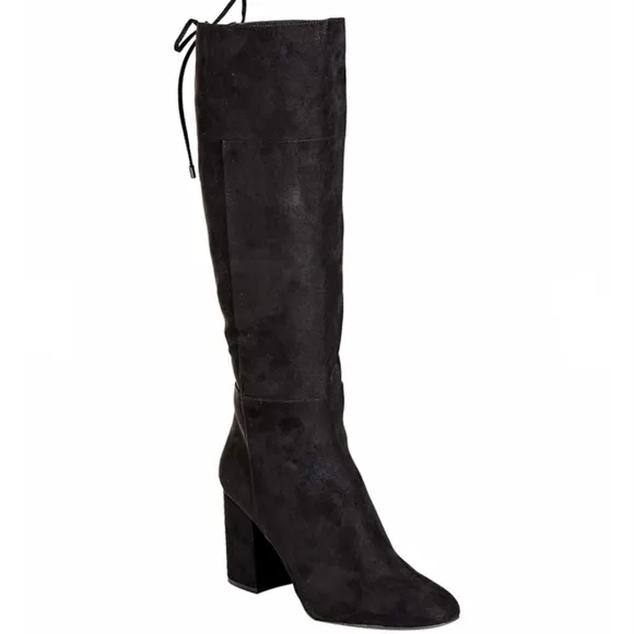 Kenneth Cole Women's Corie Lace-up Knee High Boot Block Heel Black Suede Boots 9
