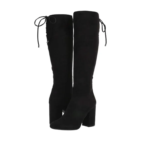 Kenneth Cole Women's Corie Lace-up Knee High Boot Block Heel Black Suede Boots 9