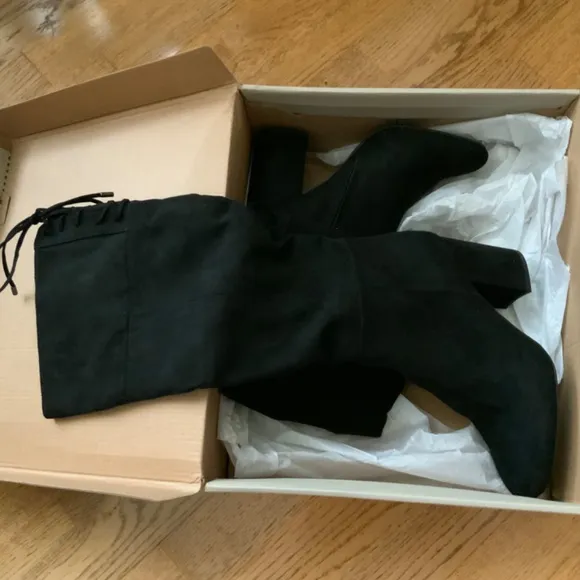 Kenneth Cole Women's Corie Lace-up Knee High Boot Block Heel Black Suede Boots 9