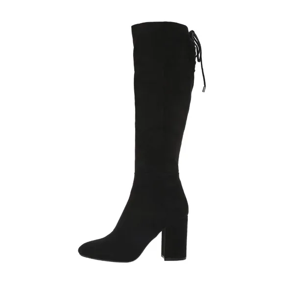 Kenneth Cole Women's Corie Lace-up Knee High Boot Block Heel Black Suede Boots 9