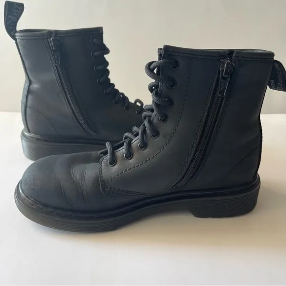 Kids Dr. Martens 1460 Black Junior Faux Fur lined side Zip Lace up Boots - 2