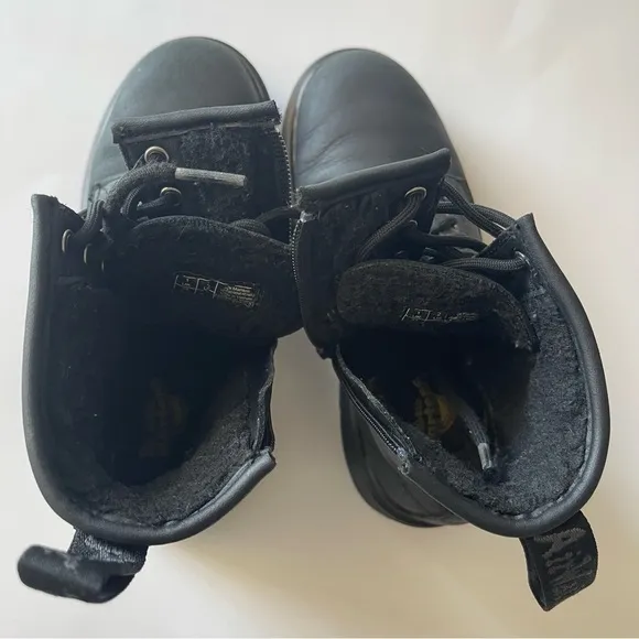 Kids Dr. Martens 1460 Black Junior Faux Fur lined side Zip Lace up Boots - 2