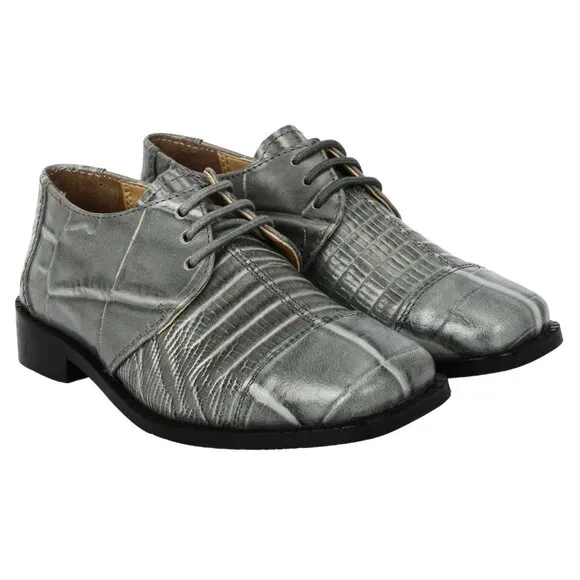 Kid's Gray Lace-Up Dress Shoes