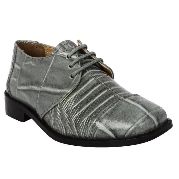 Kid's Gray Lace-Up Dress Shoes
