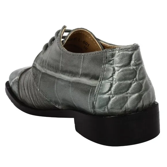 Kid's Gray Lace-Up Dress Shoes