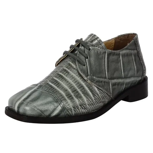Kid's Gray Lace-Up Dress Shoes