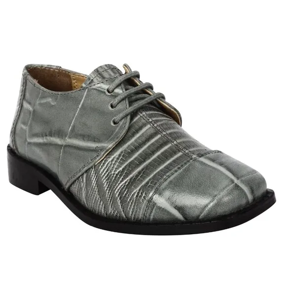 Kid's Gray Lace-Up Dress Shoes