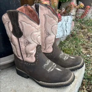 Kids Western Boots - Brown and Pink