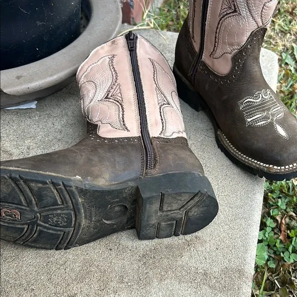 Kids Western Boots - Brown and Pink