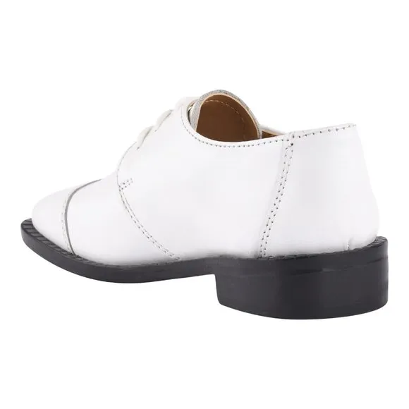 Kid's White Lace-Up Dress Shoes