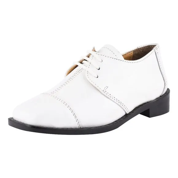 Kid's White Lace-Up Dress Shoes
