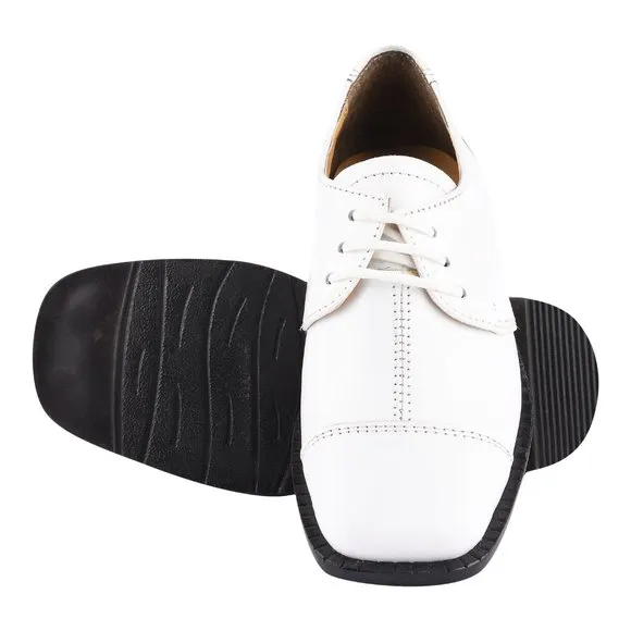 Kid's White Lace-Up Dress Shoes