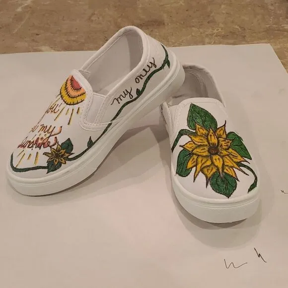 Kids Hand Painted Slip On Shoes 11/12