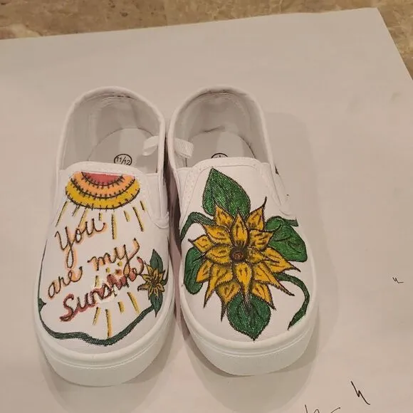Kids Hand Painted Slip On Shoes 11/12
