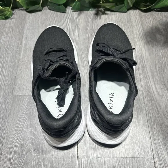 Kizik Athens Black White Knit Slip On Handsfree Shoes Lace Up Womens Size 9
