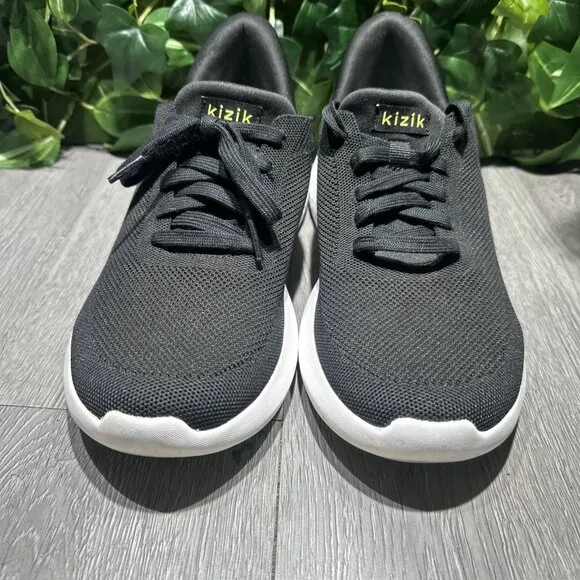 Kizik Athens Black White Knit Slip On Handsfree Shoes Lace Up Womens Size 9